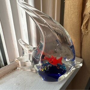 Murano Style Art Glass Fish Figurine Paperweight - Multicolored